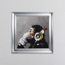 Load image into Gallery viewer, Thinking Monkey Wearing Headphones Framed Wall Art