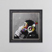 Load image into Gallery viewer, Thinking Monkey Wearing Headphones Framed Wall Art