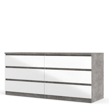 Load image into Gallery viewer, Naia Wide Chest of 6 Drawers (3+3) in Concrete and White High Gloss