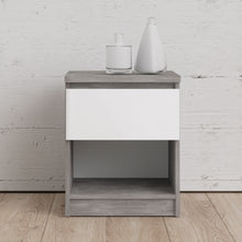 Load image into Gallery viewer, Naia Bedside - 1 Drawer 1 Shelf in Concrete and White High Gloss