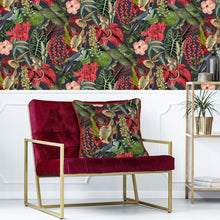 Load image into Gallery viewer, Berry Amazon Monkeys Tropical Floral Feather Filled Cushion 55*55cm