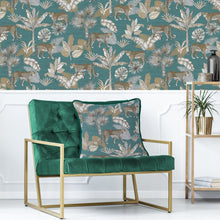 Load image into Gallery viewer, Teal Leopard Palm Tree Jungle Feather Filled Cushion 55*55cm