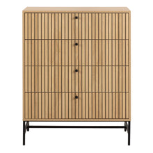 Load image into Gallery viewer, Wooden cabinet with slatted design on a white background
