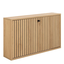 Load image into Gallery viewer, Wooden cabinet with slatted door on a white background
