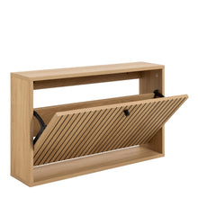 Load image into Gallery viewer, Wooden shoe storage bench with a folding seat on a white background
