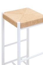 Load image into Gallery viewer, Bar stool with a woven seat and white frame on a white background

