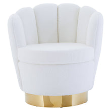 Load image into Gallery viewer, White upholstered chair with a gold base on a white background
