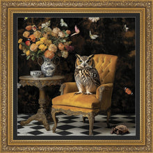 Load image into Gallery viewer, Curiosity Owl Framed Wall Art Gold Ornate
