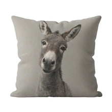 Load image into Gallery viewer, Pillow with a donkey face design on a beige background
