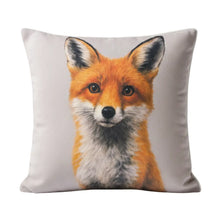Load image into Gallery viewer, Pillow with a fox face design on a white background

