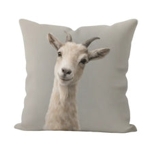 Load image into Gallery viewer, Pillow with a goat face design on a white background

