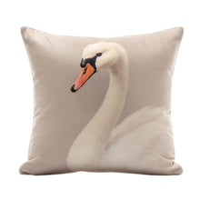 Load image into Gallery viewer, Pillow with a swan design on a beige background
