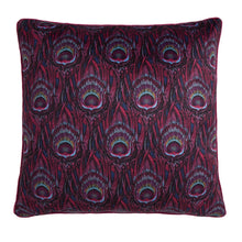 Load image into Gallery viewer, Decorative pillow with peacock feather pattern on a white background
