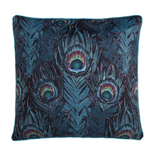 Load image into Gallery viewer, Decorative pillow with peacock feather pattern on a white background
