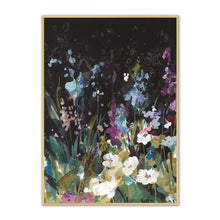 Load image into Gallery viewer, Framed artwork of colorful flowers on a black background
