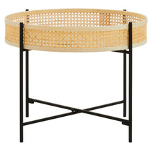 Load image into Gallery viewer, Round side table with wicker top and black metal frame on a white background
