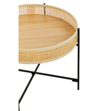 Load image into Gallery viewer, Round rattan table with black metal legs on a white background
