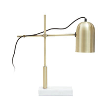 Load image into Gallery viewer, Gold table lamp with marble base on a white background
