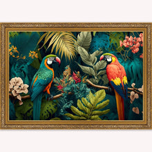 Load image into Gallery viewer, Luxury Velvet Art Print - Jungle Parrots Framed Wall Art
