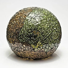 Load image into Gallery viewer, Mosaic glass sphere with green and brown colors on a white background
