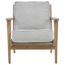 Load image into Gallery viewer, Chair with wooden frame and gray cushion on a white background
