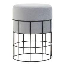 Load image into Gallery viewer, Gray cushioned stool with black wire frame on a white background
