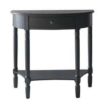 Load image into Gallery viewer, Black half-moon console table with a drawer on a white background
