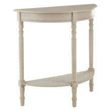 Load image into Gallery viewer, Beige half-moon console table with a shelf on a white background
