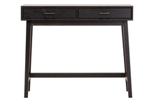 Load image into Gallery viewer, Dark wood console table with two drawers on a white background
