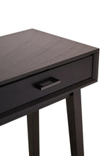 Load image into Gallery viewer, Dark wooden side table with a drawer on a white background
