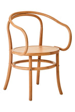 Load image into Gallery viewer, Wooden chair with curved backrest and armrests on a white background
