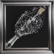 Load image into Gallery viewer, Popping Champagne Bottle On Black Background Framed Wall Art
