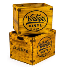 Load image into Gallery viewer, Set of 2 Antiqued Wooden Lp Record Storage Boxes
