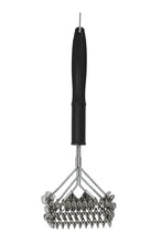 Load image into Gallery viewer, A kitchen utensil with a black plastic handle and a silver metal wire frame holding multiple pointed metal prongs, shown on a plain white background.
