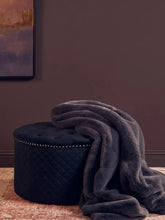 Load image into Gallery viewer, Zamora Round Black Velvet Ottoman
