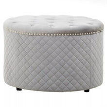 Load image into Gallery viewer, Zamora Round Grey Velvet Ottoman
