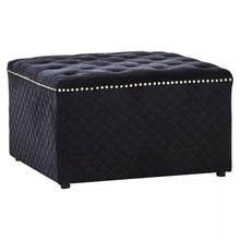 Load image into Gallery viewer, Zamora Square Black Velvet Ottoman
