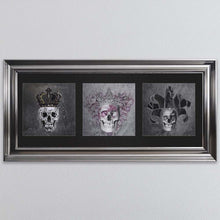 Load image into Gallery viewer, King,Queen And Jester Skull Triptych Card Framed Wall Art
