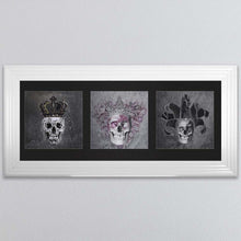 Load image into Gallery viewer, King,Queen And Jester Skull Triptych Card Framed Wall Art
