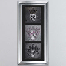Load image into Gallery viewer, King,Queen And Jester Skull Triptych Card Framed Wall Art
