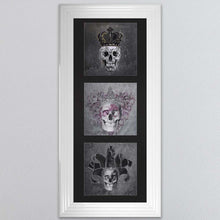 Load image into Gallery viewer, King,Queen And Jester Skull Triptych Card Framed Wall Art
