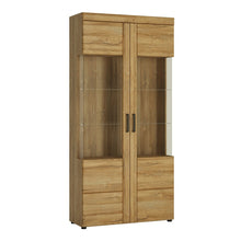 Load image into Gallery viewer, Cortina Tall wide 2 door glazed display cabinet in Grandson Oak

