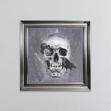 Load image into Gallery viewer, Skull With Feather And A Crow Grey Framed Wall Art
