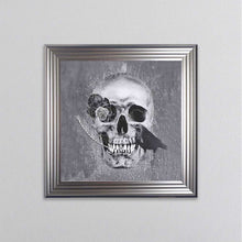 Load image into Gallery viewer, Skull With Feather And A Crow Grey Framed Wall Art
