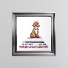 Load image into Gallery viewer, Cockapoo On A Pink Bookstack Framed Wall Art
