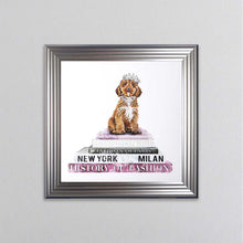 Load image into Gallery viewer, Cockapoo On A Pink Bookstack Framed Wall Art
