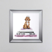Load image into Gallery viewer, Cockapoo On A Pink Bookstack Framed Wall Art
