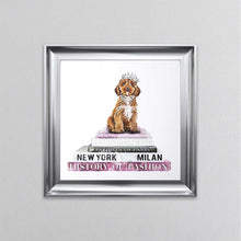 Load image into Gallery viewer, Cockapoo On A Pink Bookstack Framed Wall Art
