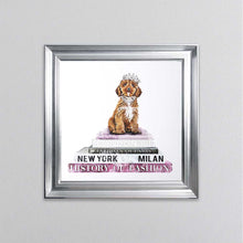 Load image into Gallery viewer, Cockapoo On A Pink Bookstack Framed Wall Art
