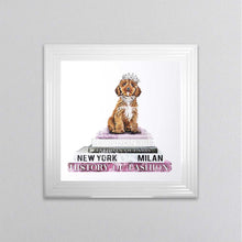 Load image into Gallery viewer, Cockapoo On A Pink Bookstack Framed Wall Art

